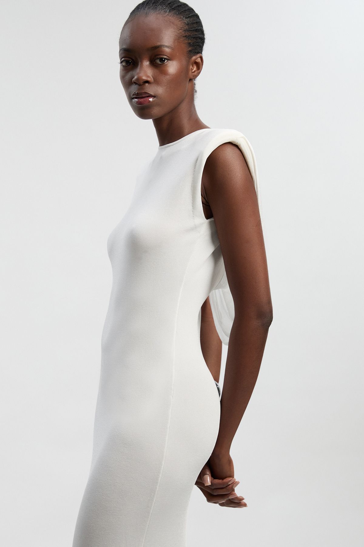 KarenMillen Petite Viscose Blend Slinky Drape Plunge Back Knit Maxi Dress