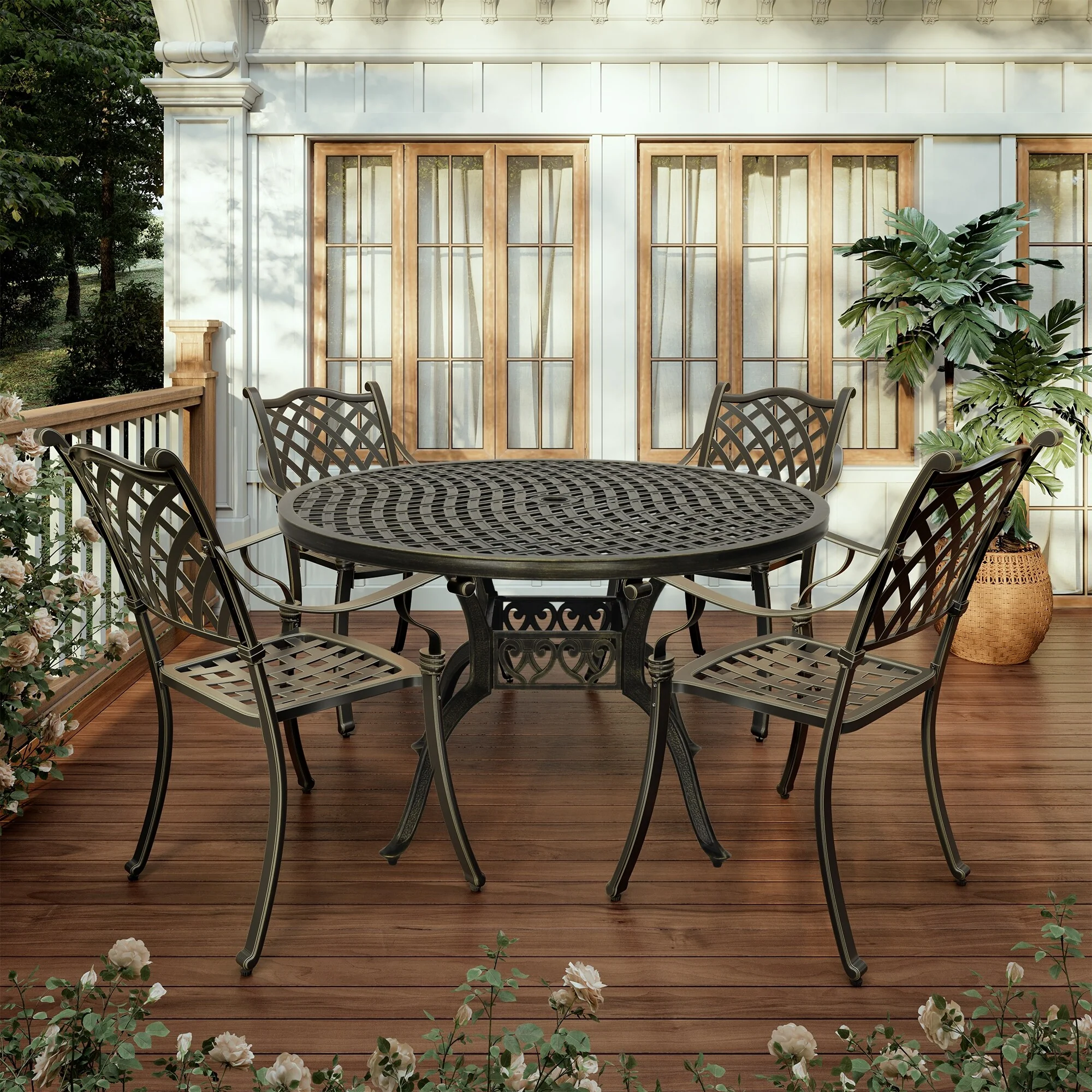 Clihome 5 Piece Outdoor Cast Aluminum Patio Dining Set