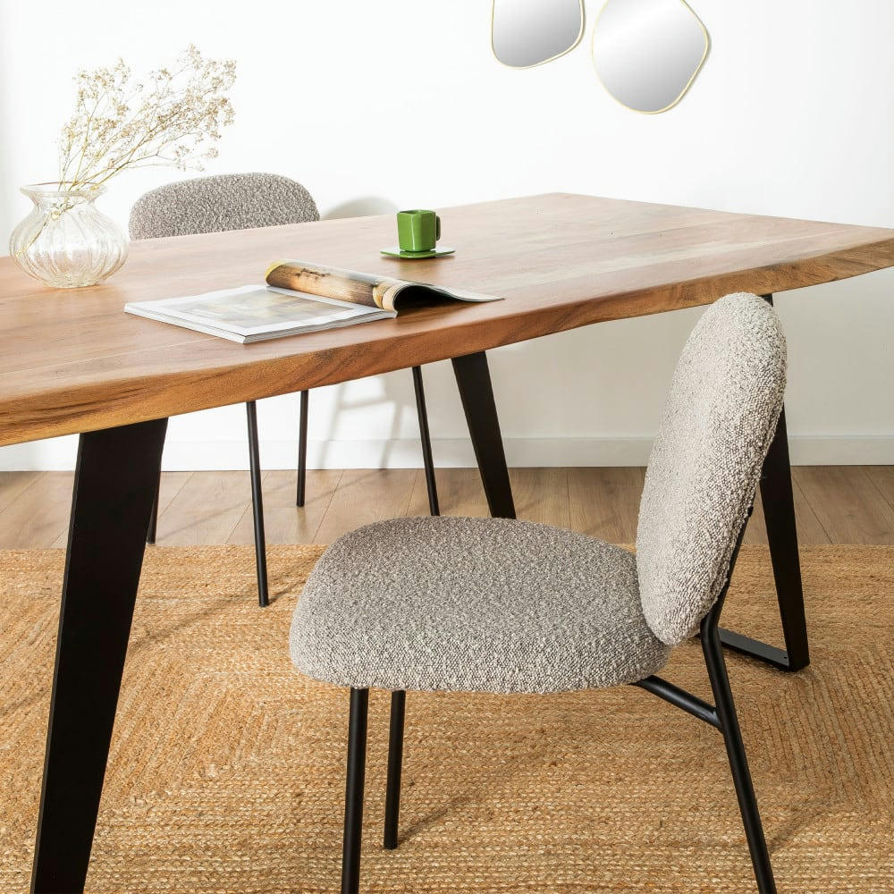 DALBY - Lot de 2 chaises en tissu bouclette et métal taupe