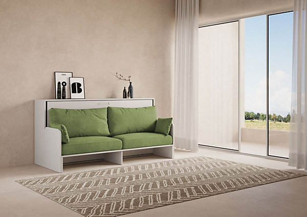 Lit simple escamotable Kando avec canapé en frêne blanc, vert