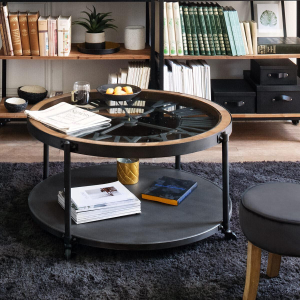 Ława stolik kawowy w stylu LOFT zegar do salonu 90 cm