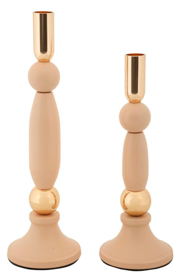 Set van 2 roze en gouden metalen kaarsenhouders
