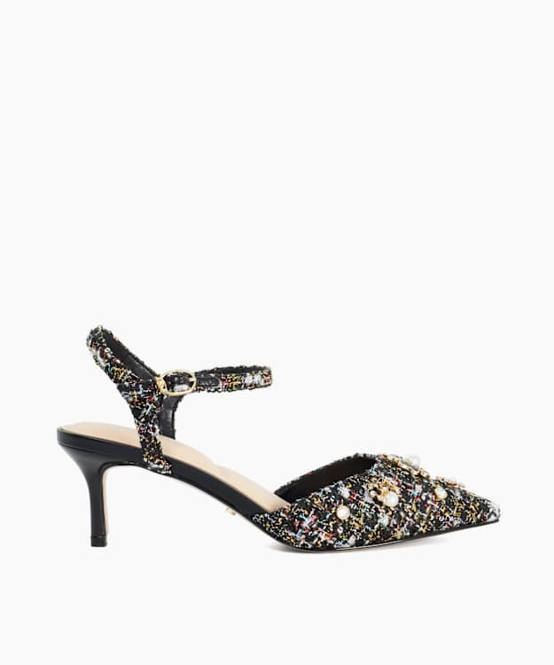 Cultivating Black - Textured Pointed-Toe Mid-Heel Courts