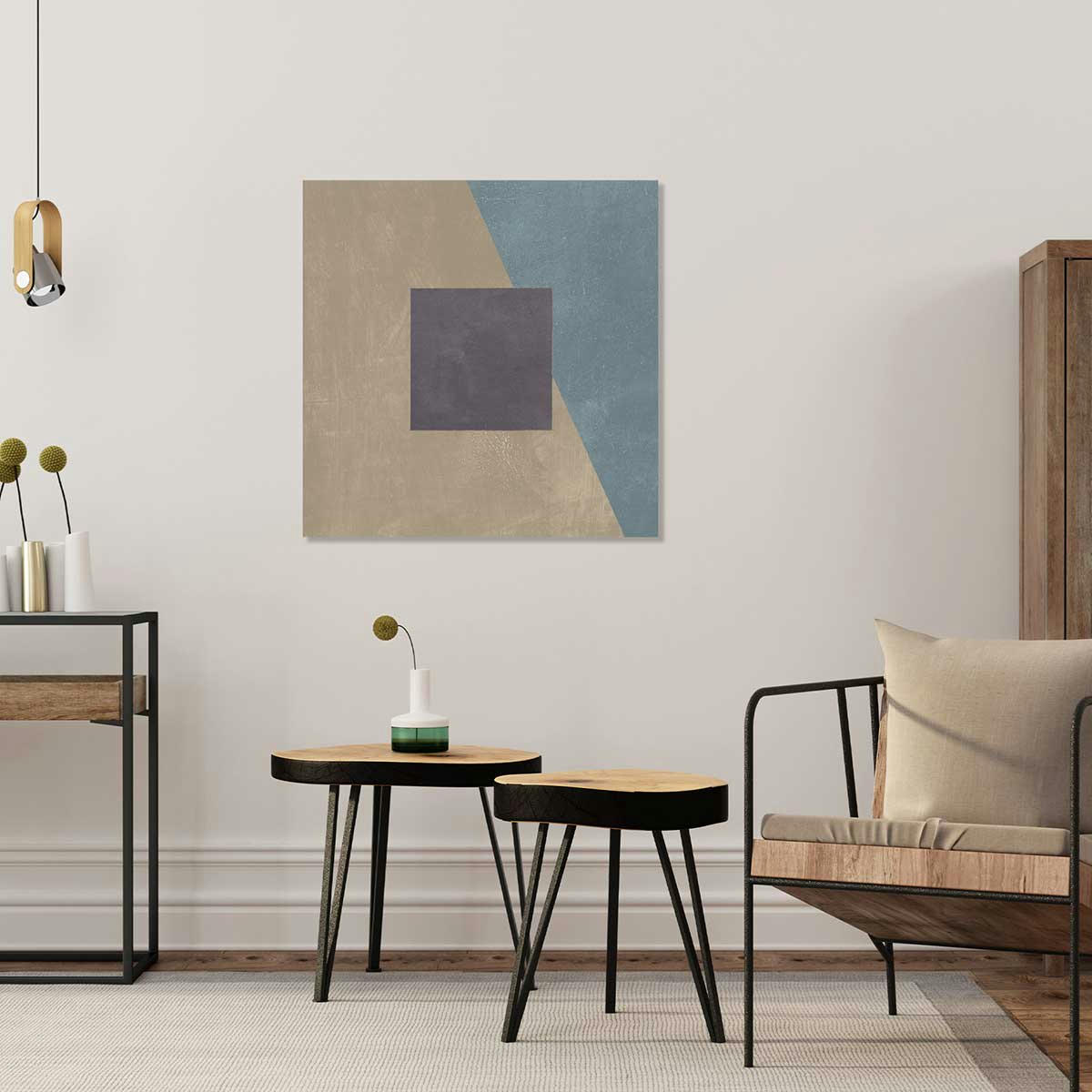 - Tableau Soie bleue sarcelle imprimé sur toile 100x100cm