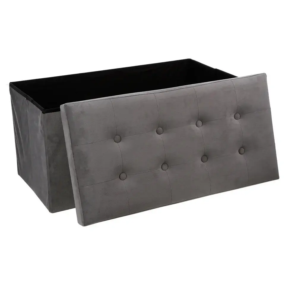 Atmosphera Poef/hocker - grijs - MDF/fluweel - 76 x 38 x 38 cm