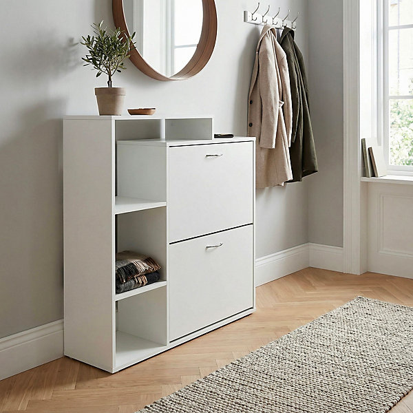 Meuble à chaussures en bois 2 compartiments blanc 12 paires armoire commode étagère FineBuy