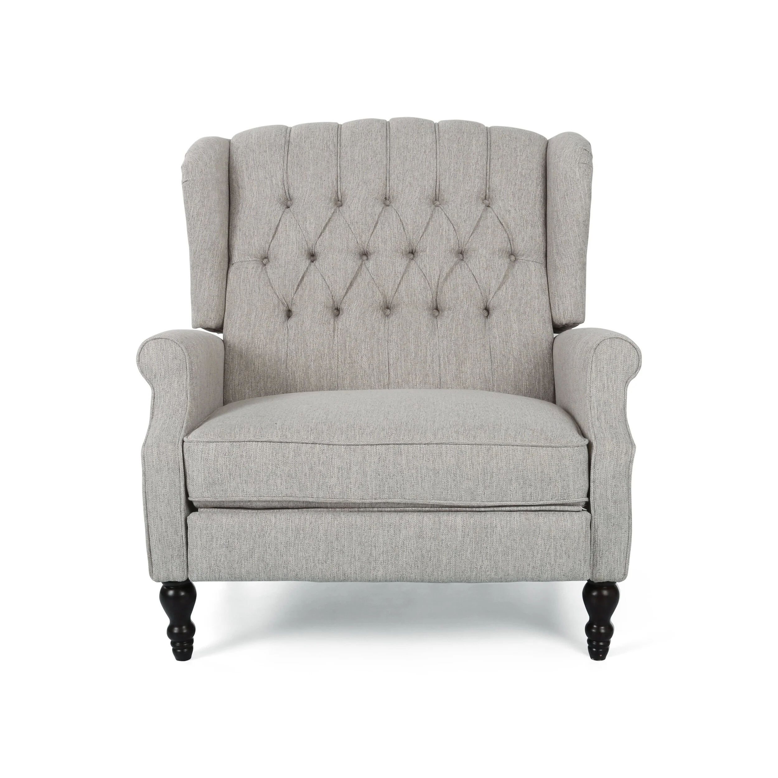 Light Grey Oversized Upholstered Wingback Push-Back Recliner with Footrest, Button-tufted Backrest, Nailhead Accents