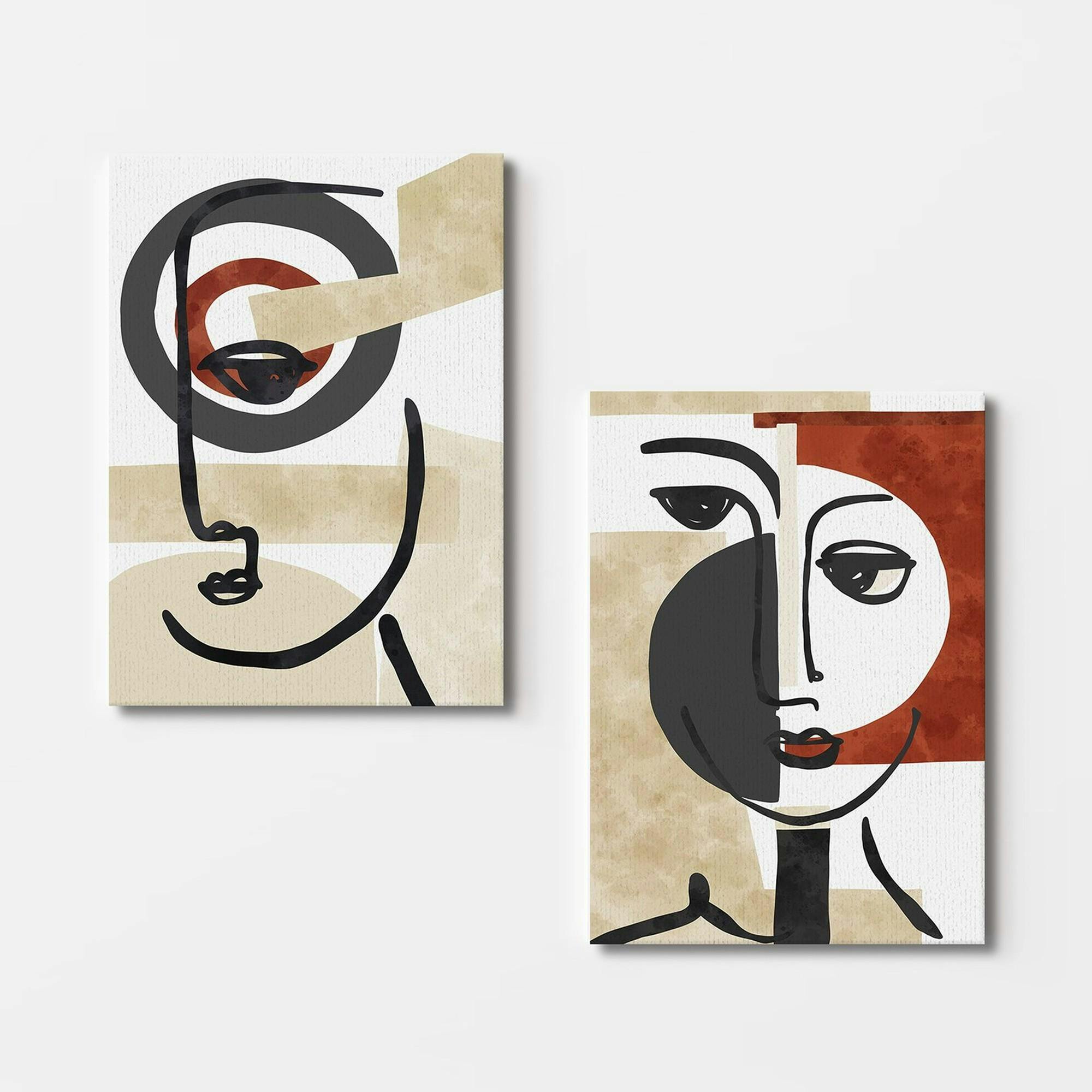 Tableau abstrait visage – style minimaliste (set de 2)