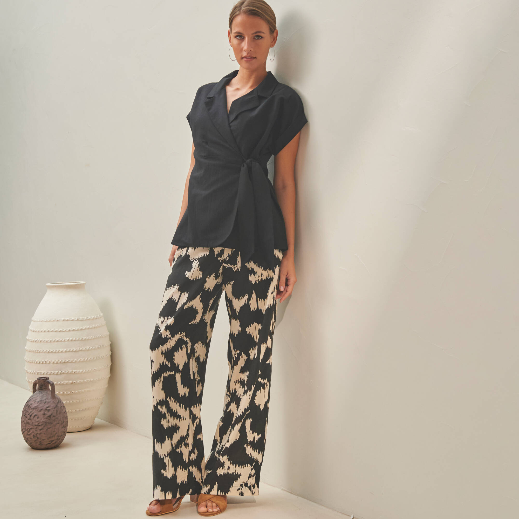 Pantalon large, imprimé