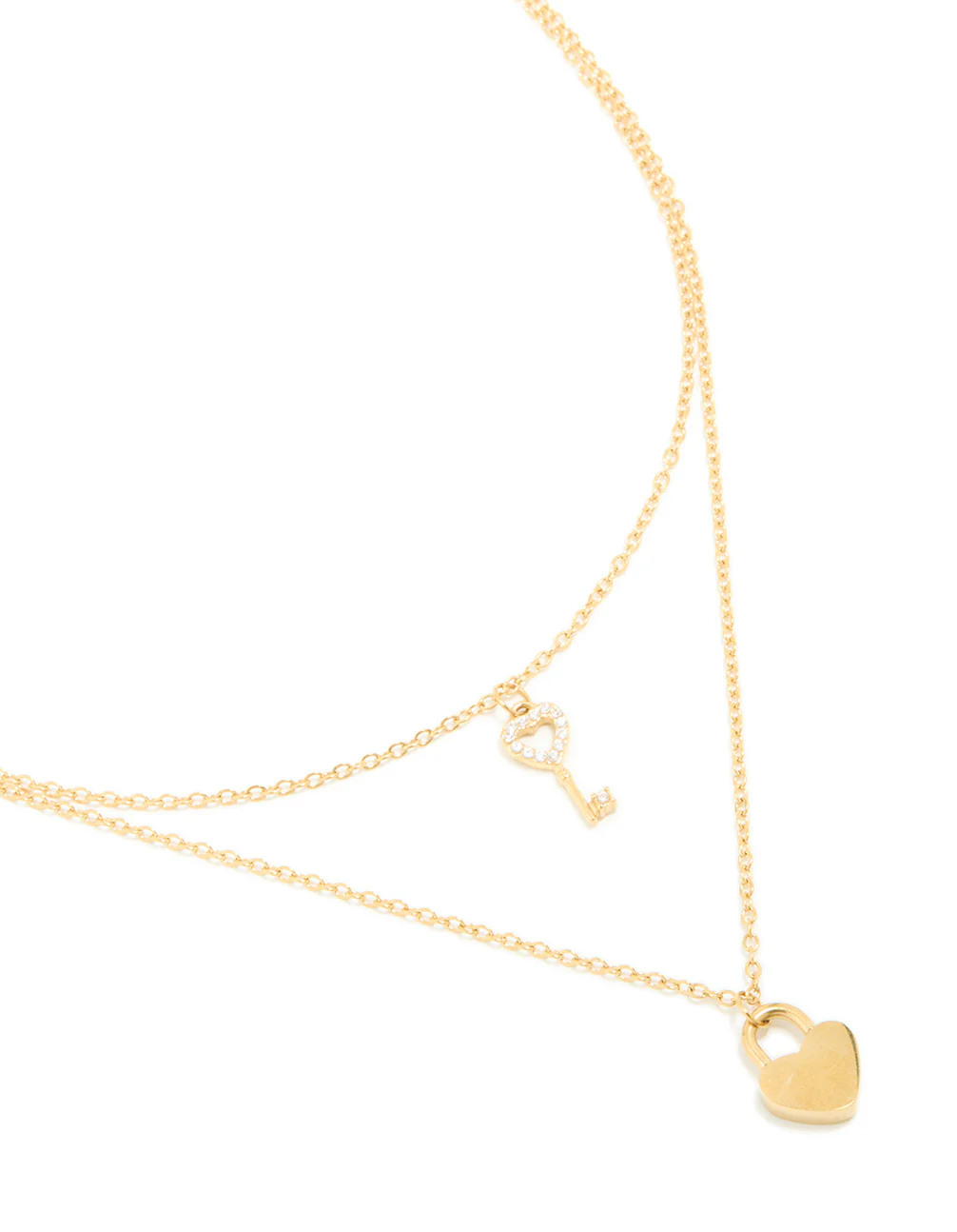 Waterproof Gold Plated Stainless Steel Key & Heeart Lock Layered Necklace