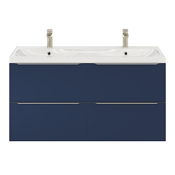 Meuble vasque suspendu bleu nuit mat l.120 cm Imandra   plan double vasque blanc résine Mila, GoodHome