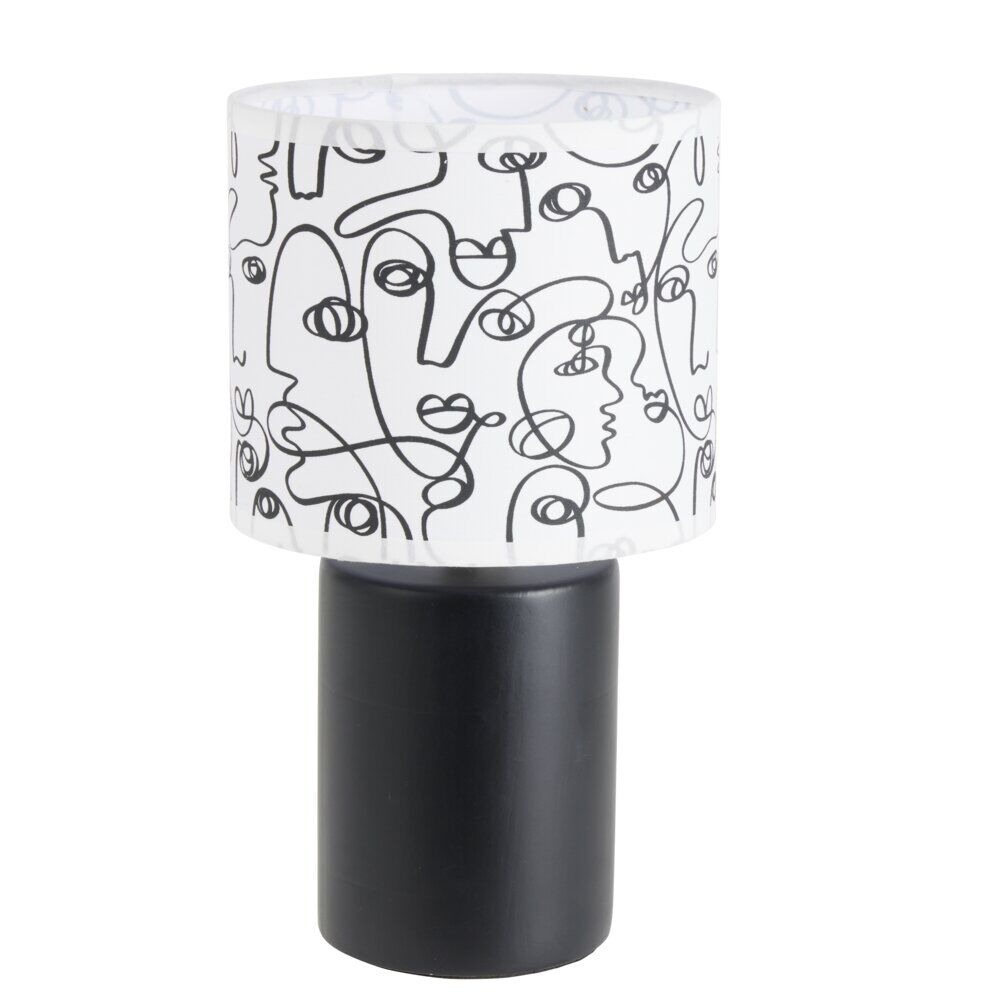 Lampe à poser faïence abat jour motif line art visage