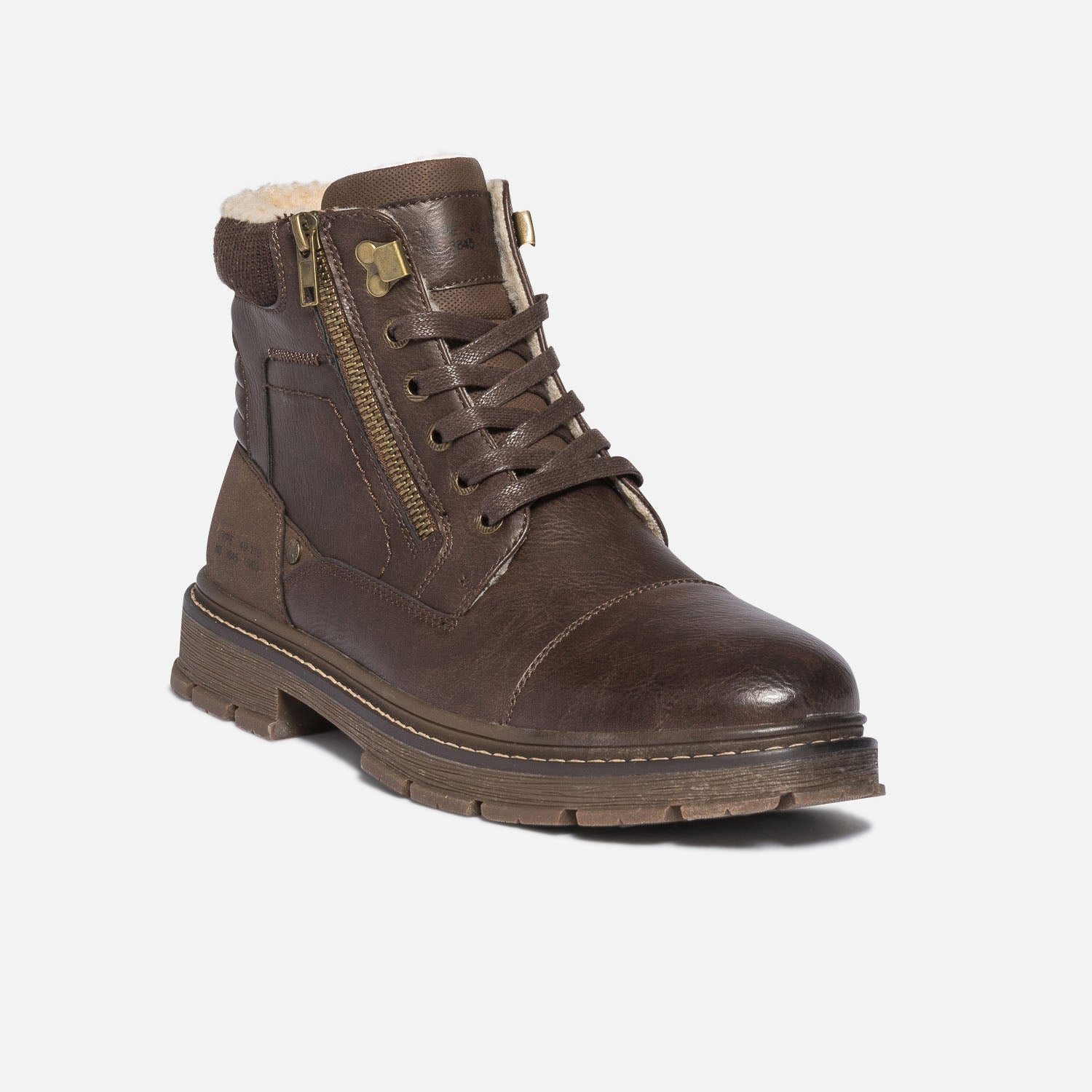 Boots à lacet marron en cuir fourré