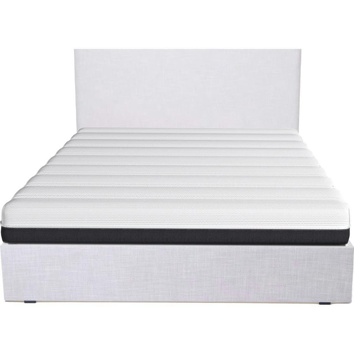 ENSEMBLE ENZO - Lit 140x190 en tissu gris clair + Matelas à ressorts ensachés 19cm