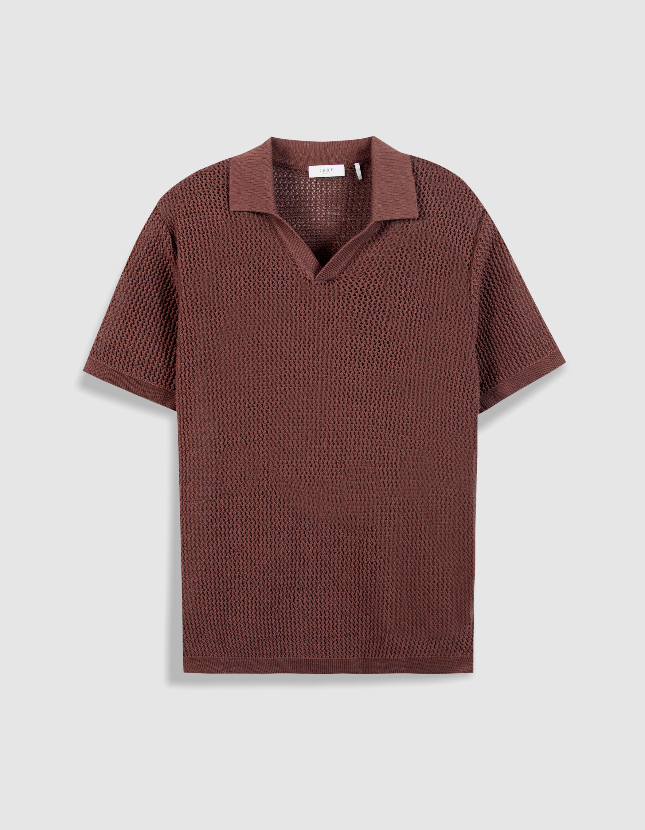 Polo marron tricot ajouré Homme