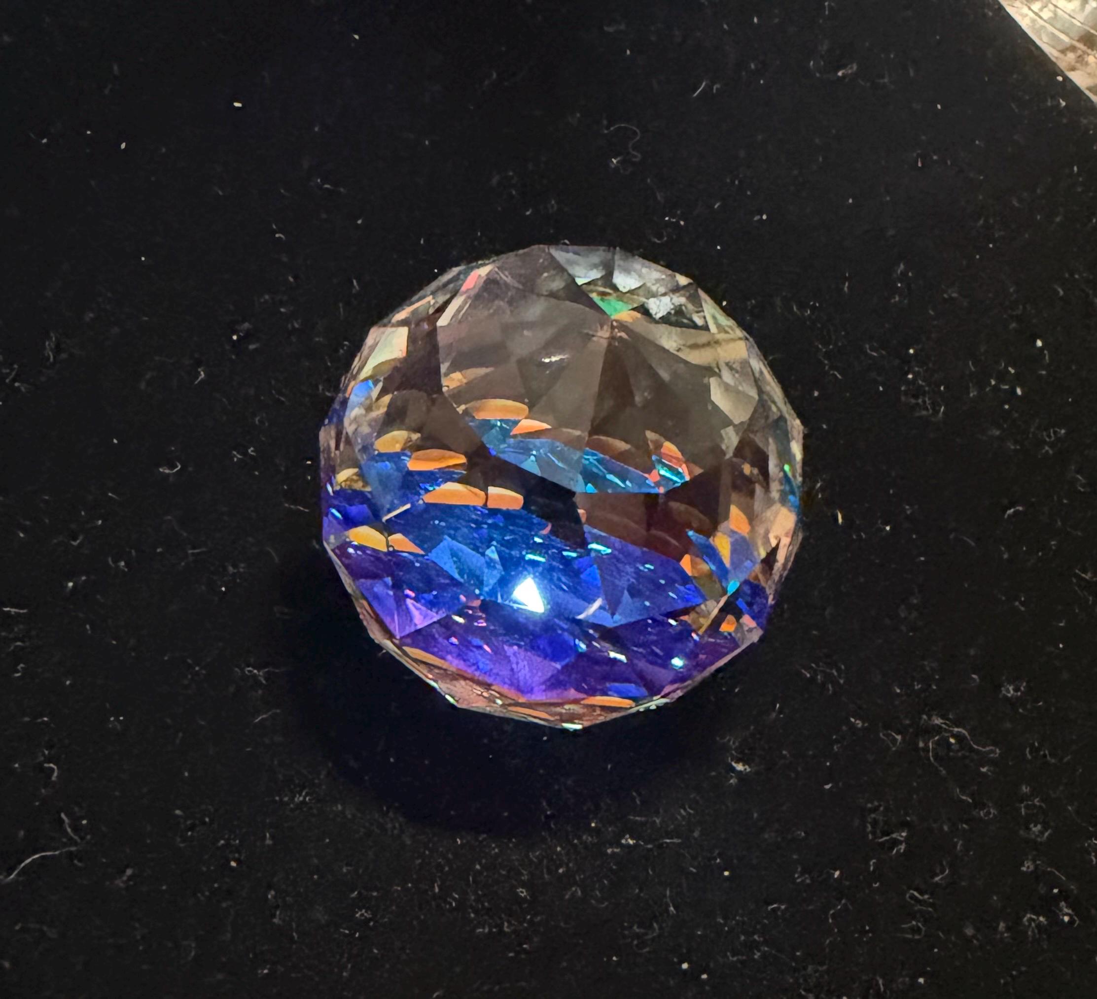 Signed Swarovski Faceted Orb Paperweight Blue Green Purple