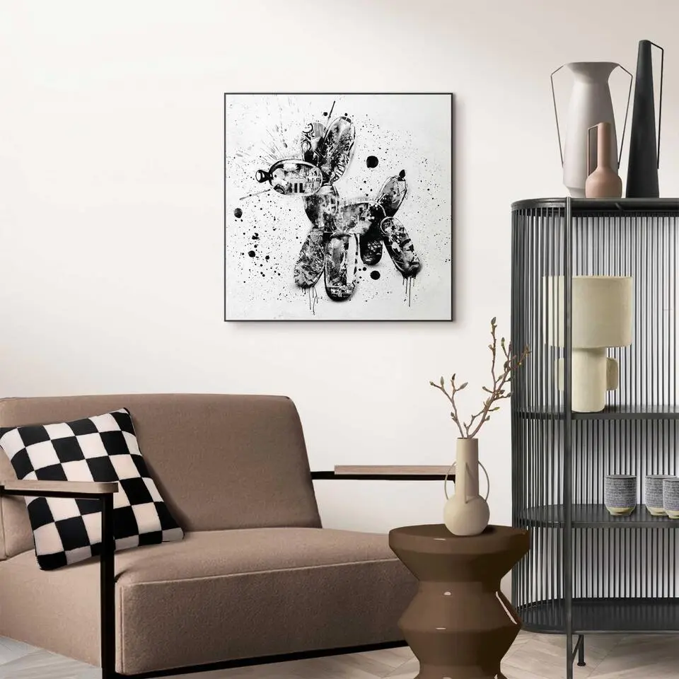 Schilderij Ballonhond - 50 x 50 - Zwart-Wit