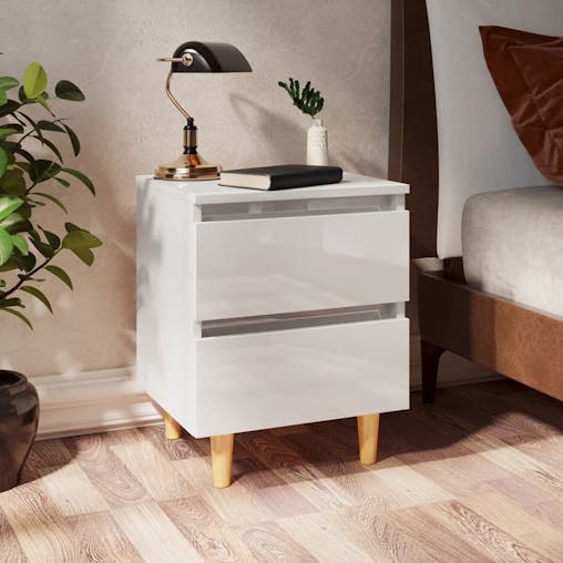 NNEVL Bed Cabinets & Pinewood Legs 2 pcs High Gloss White 40x35x50cm