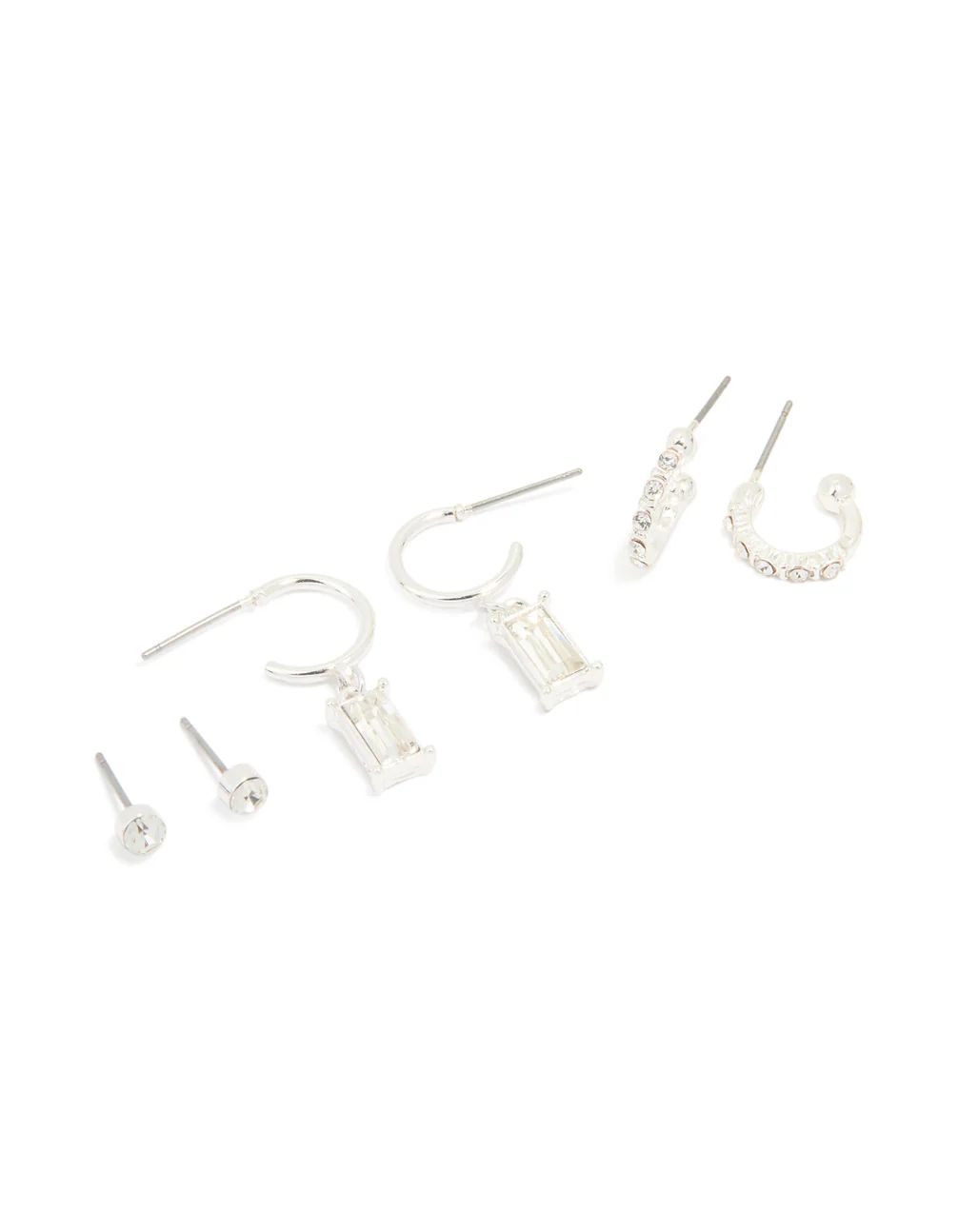 Silver Diamante Huggie & Stud Earrings 3-Pack