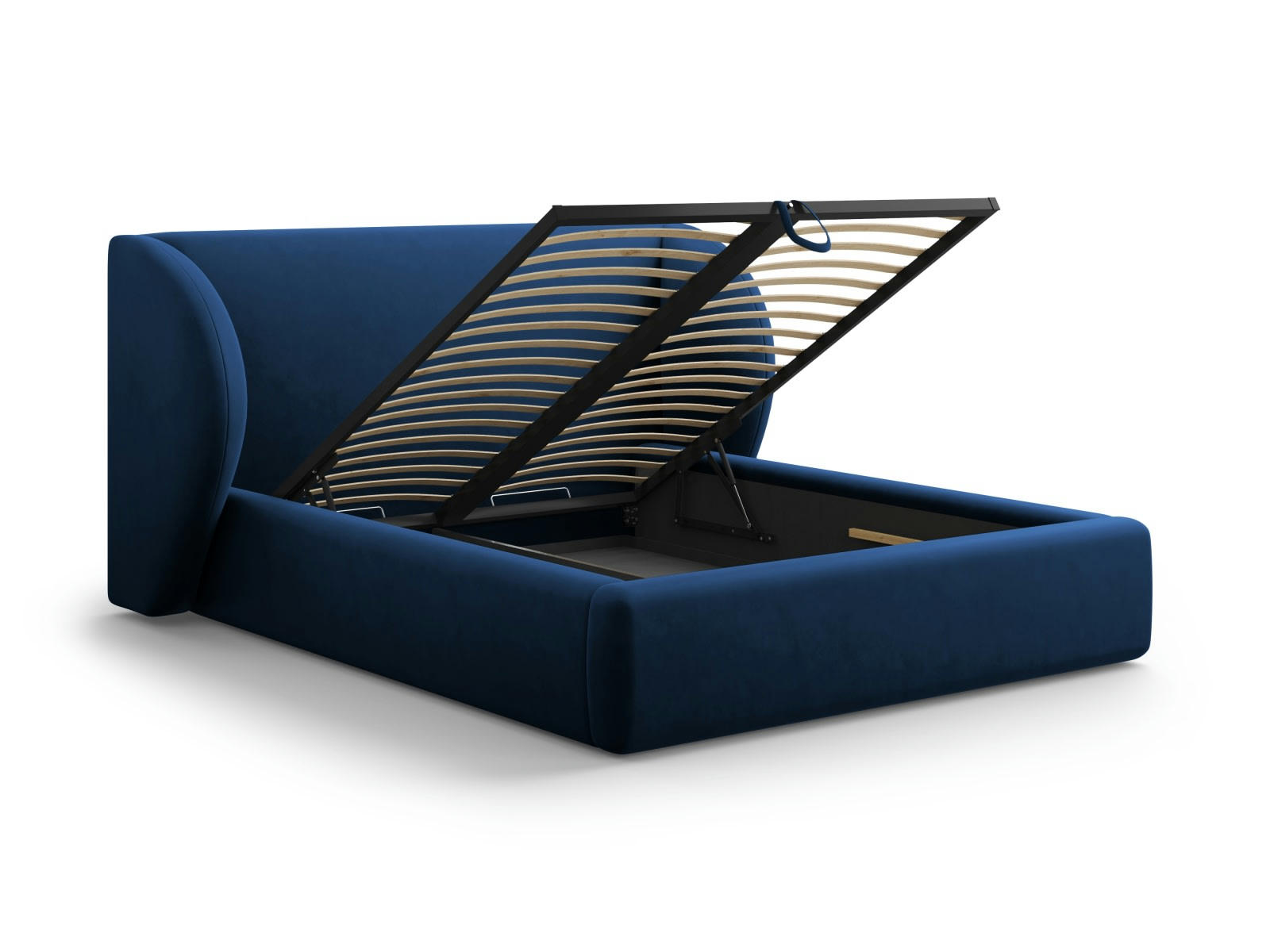 MILEY - Lit coffre avec tête de lit 200x200cm en tissu velours bleu roi