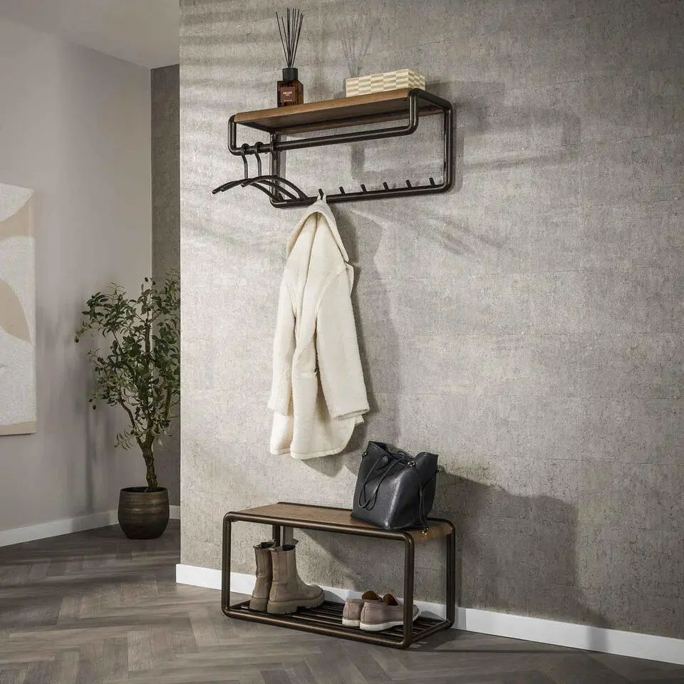 Kapstok Bruin Metaal - 8-Haaks - 80x30x33cm - Luno