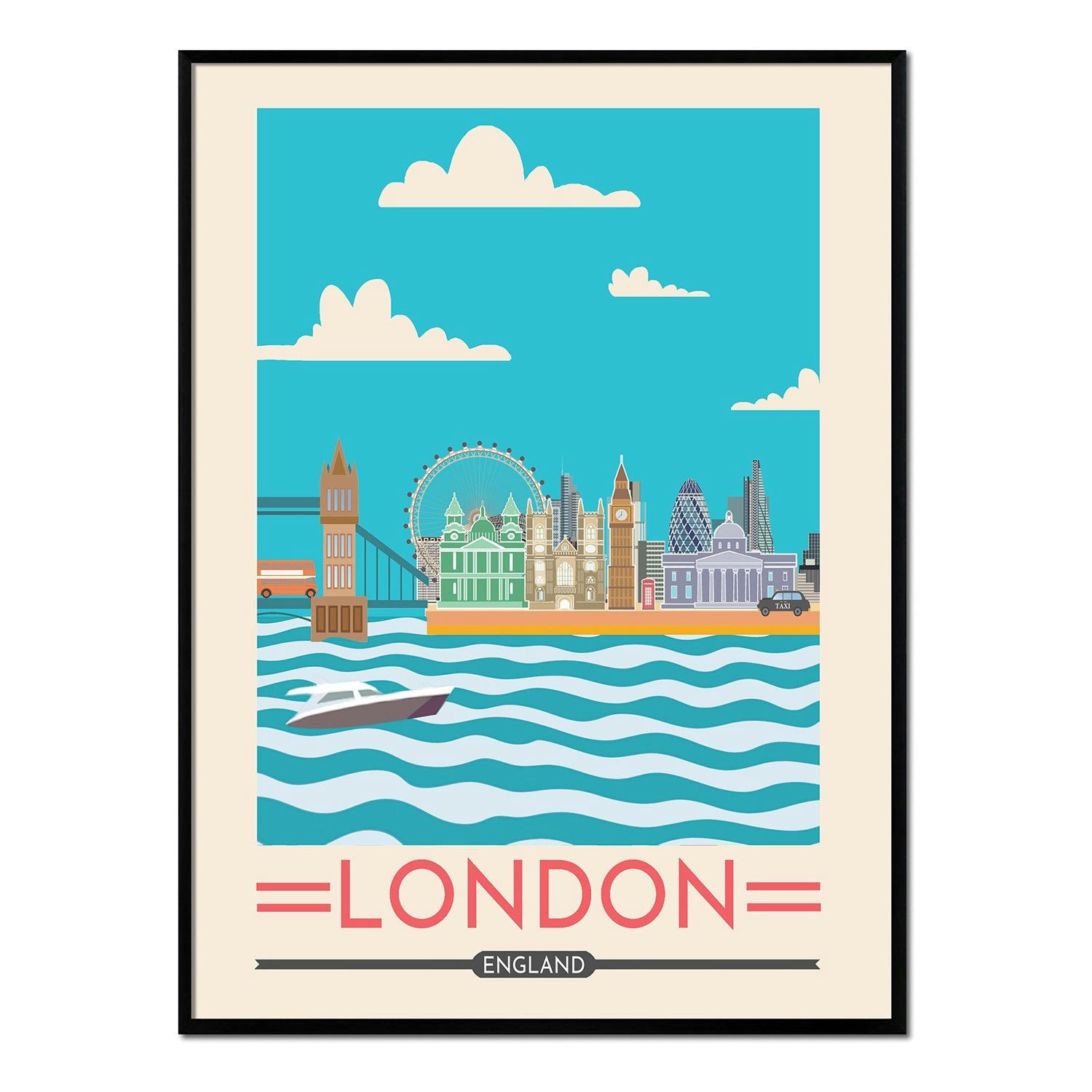 CIUDADES - Affiche avec cadre noir - Londres - 30x40