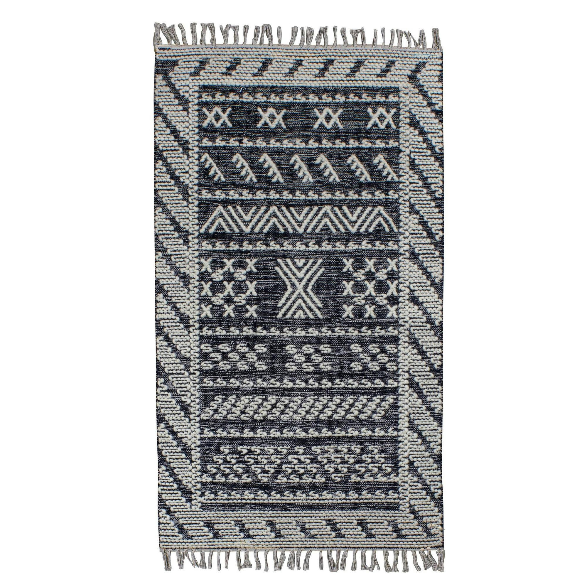 TOKAT - Tapis en laine et coton noir 90x150cm