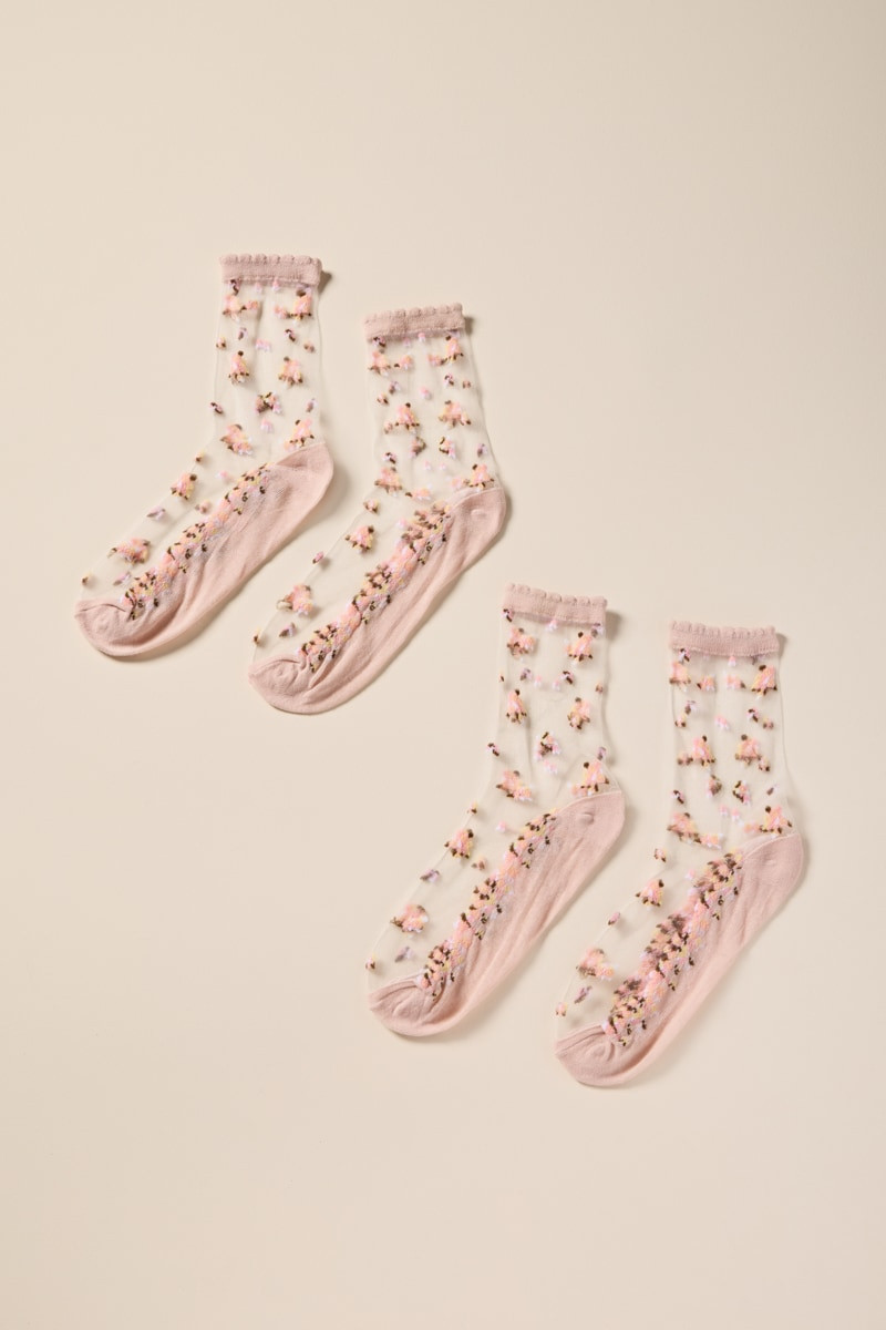 Sheer Floral Applique Socks