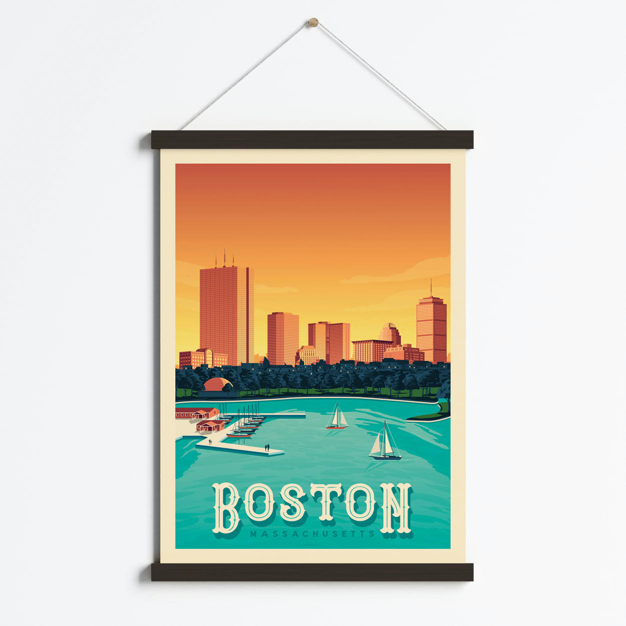 - Affiche Boston Etats-Unis + Cadre Magnétique (Bois Noir) 50x70 cm