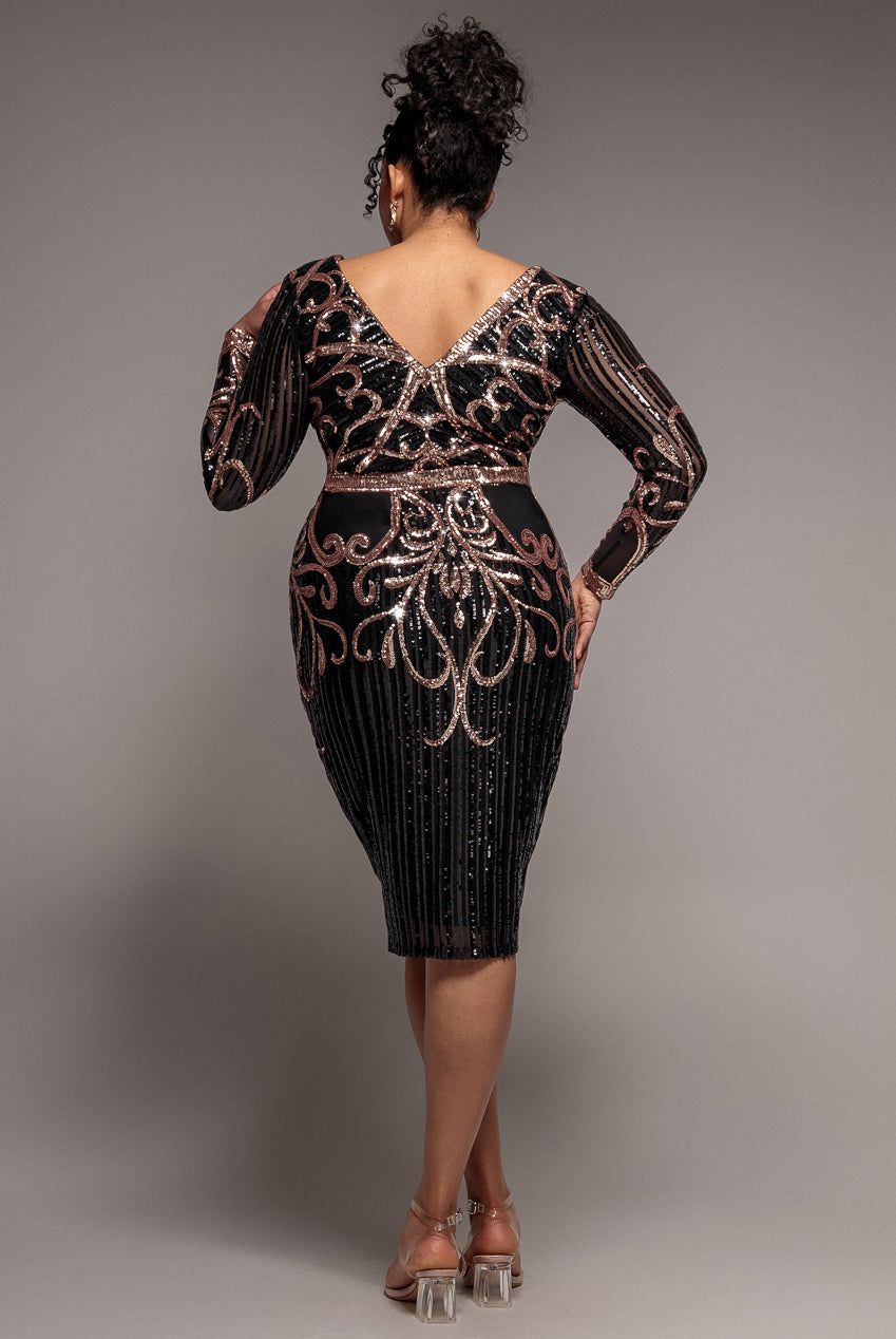 Goddiva Sequin Mesh V Neck Midi