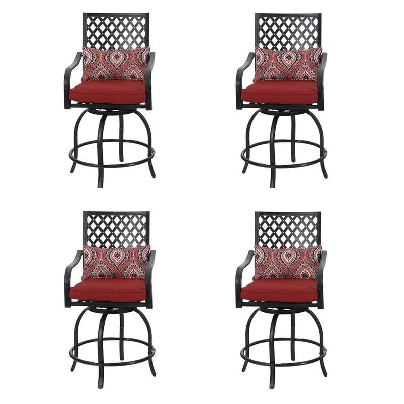 Outdoor Swivel Metal Cushioned Bar Height Patio Chairs Set of 4