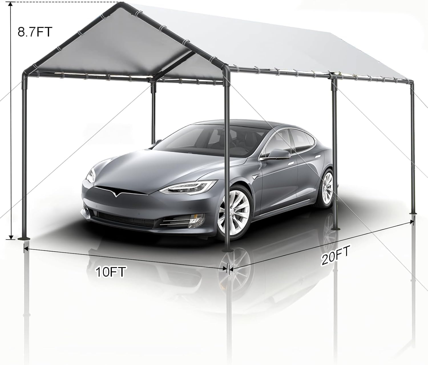 Carport, 10x20ft Heavy Duty Portable Garage, Car Port with Storage Shed, Car Canopy Car Tent with Steel Frame All-Season Tarp for Car, Truck, Boat, Party (B-White)