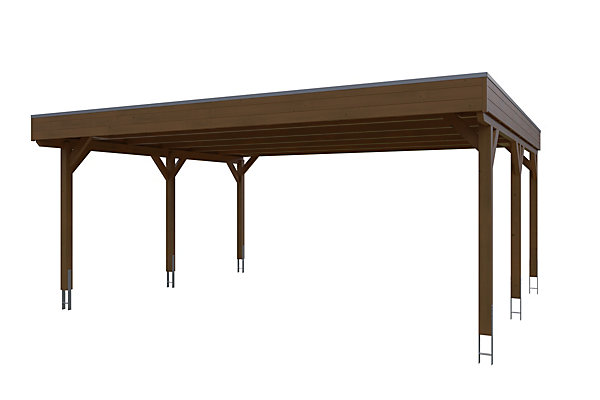 Carport SKAN HOLZ Grunewald 622 x 554 cm planches de toit et EPDM, traitement coloré noyer