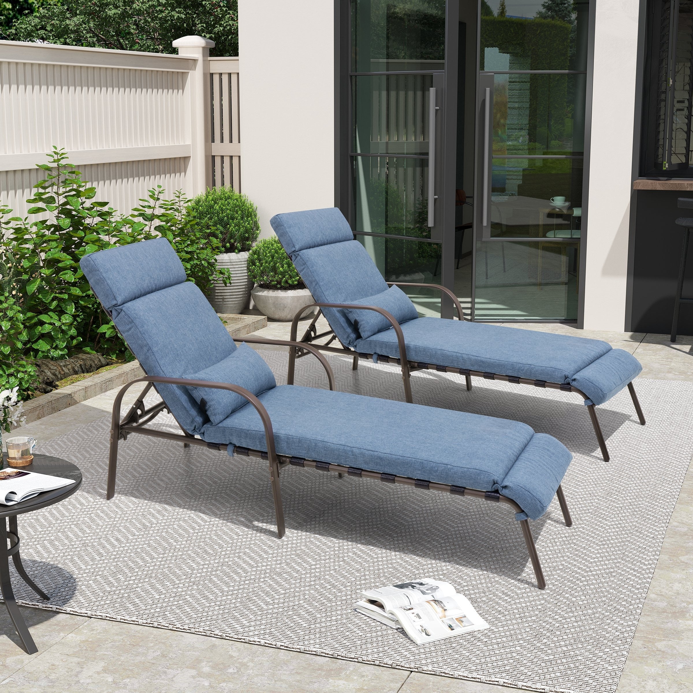 Outdoor Cushioned Adjustable Chaise Lounge Chairs Patio Pool Loungers