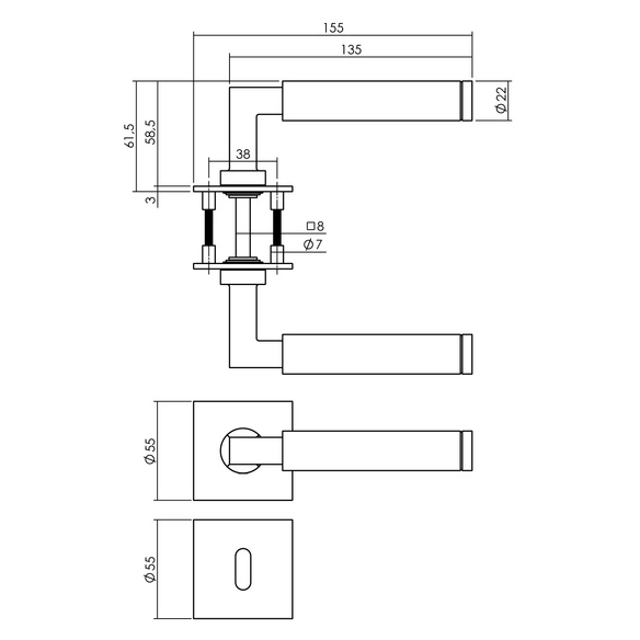 Türdrücker, 55x55x3 mm BB-Rosetten Bau-Stil