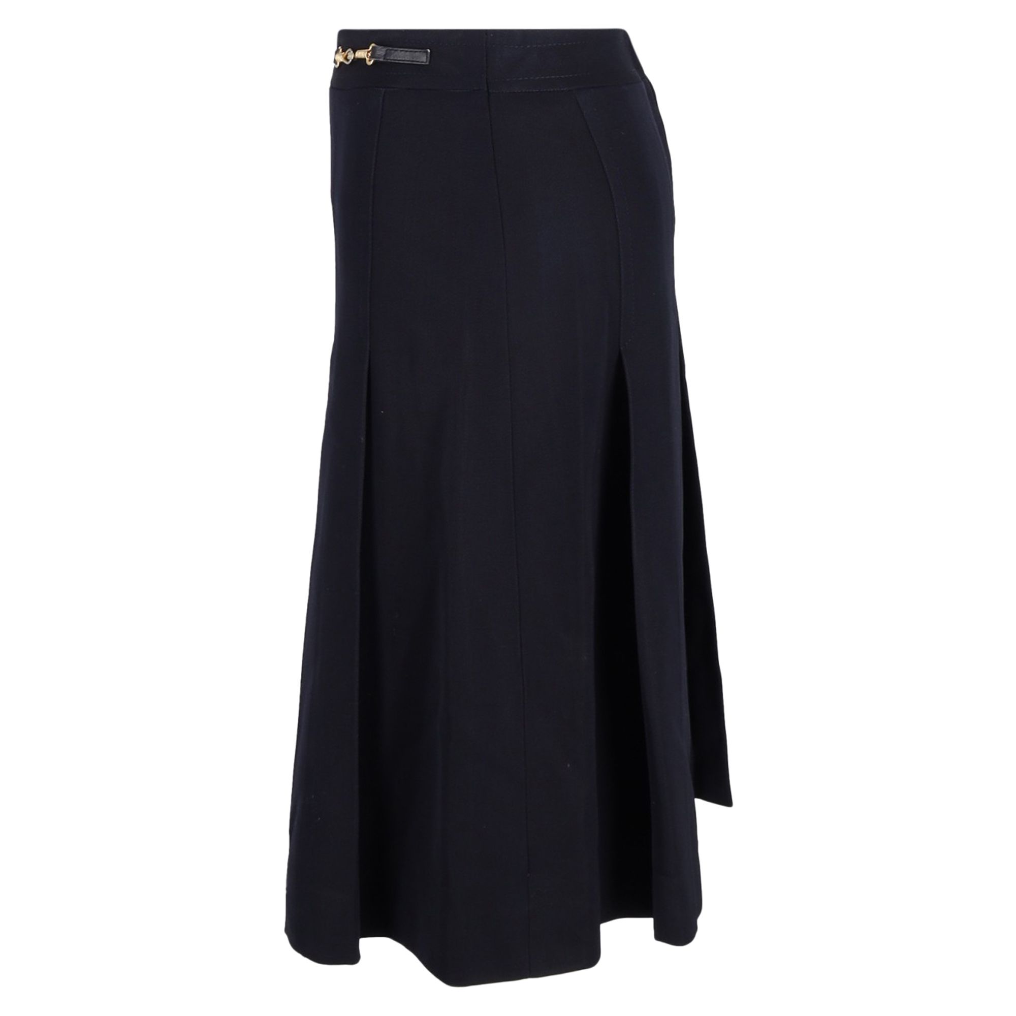 Celine Preloved Pleated Vintage Skirt in Navy Blue Wool
