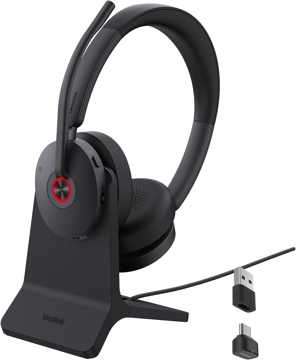 Yealink BH74 UC ANC Bluetooth Headset with Microphone for Hybrid Work, Microsoft Teams Premium Open Ofﬁce Certified Headsets with 6-mics Active Noise Cancellation, Zoom Certified, 65H, Charging Stand