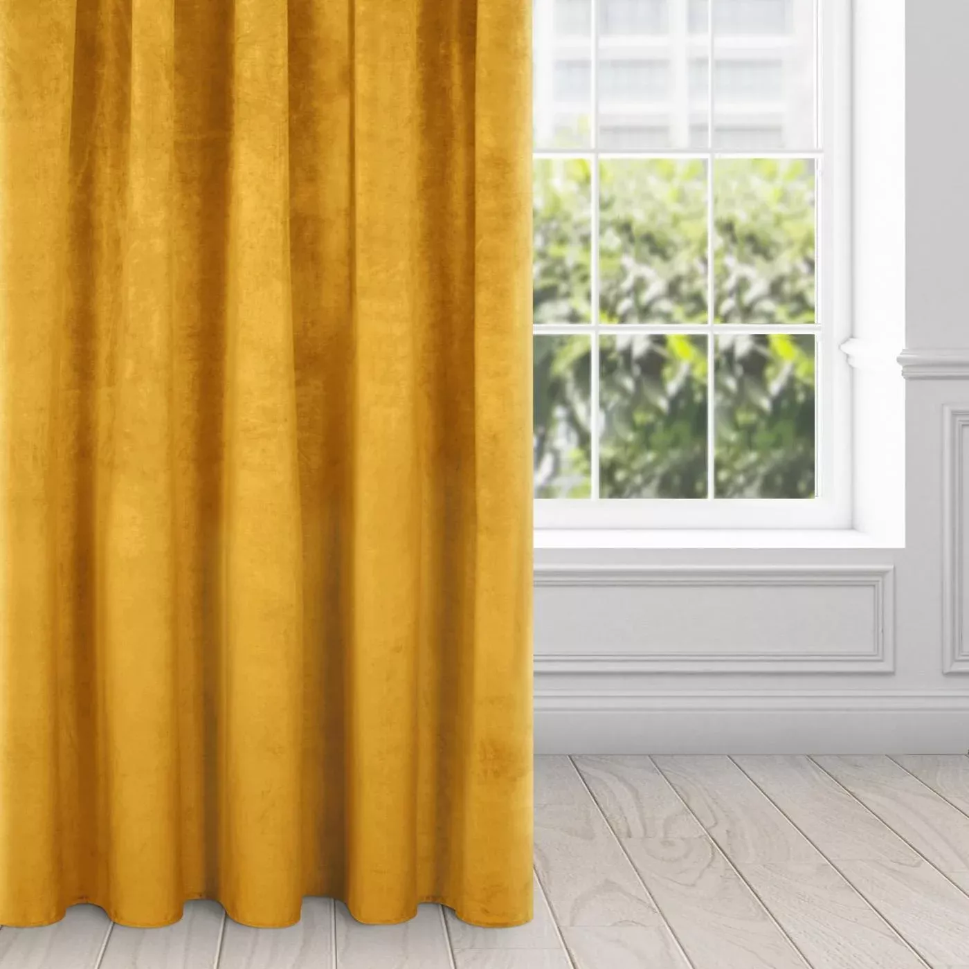 Zasłona musztardowa z ekskluzywnego aksamitnego welwetu 290 g/m2 140x270 cm taśma - VILLA