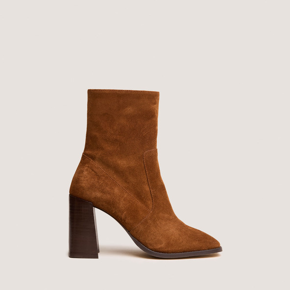Bottines à talons et bouts carrésen croute cognac | VIDAL