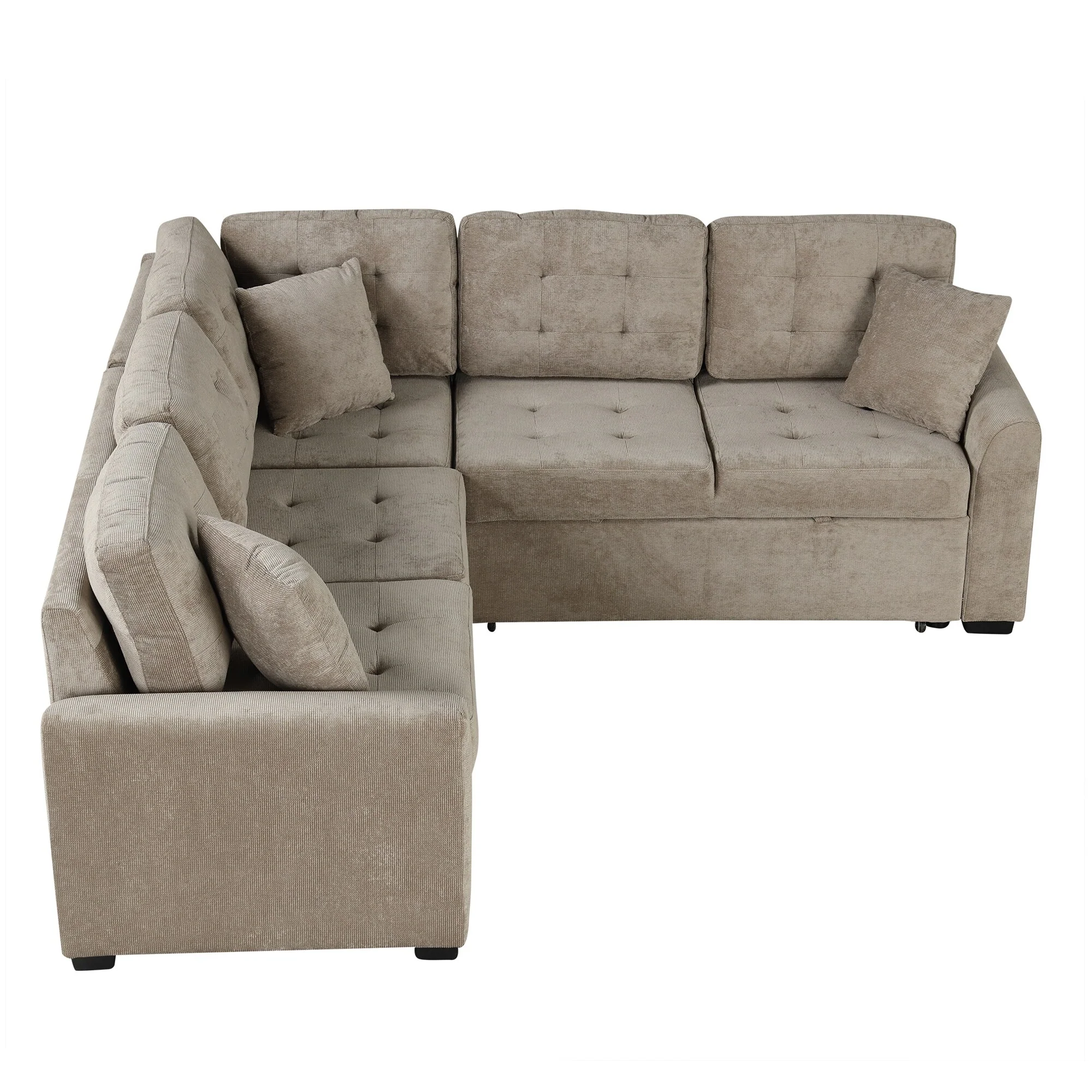 Modern Modular Convertible Sofa with Pull Out Sleeper and USB Ports and Velveteen Upholstery, for Small Living Spaces