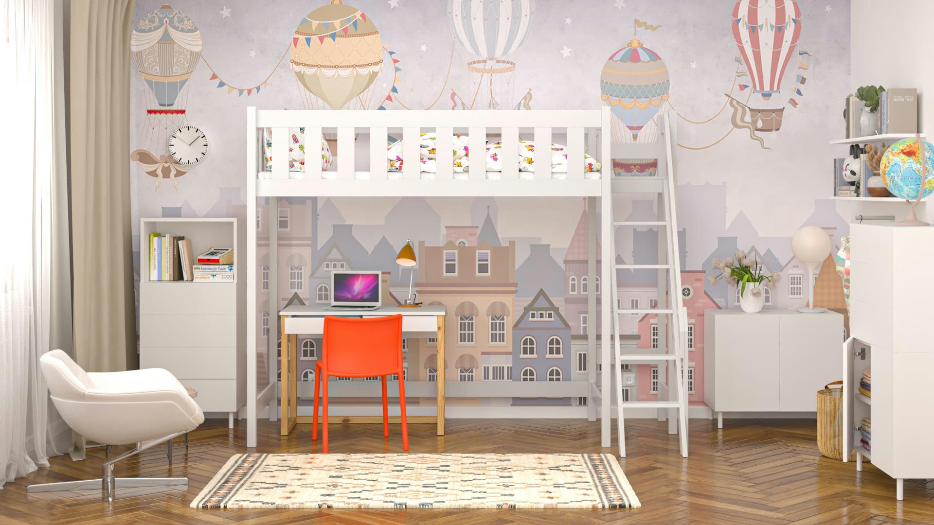 - Lit mezzanine en pin massif 200x90 blanc