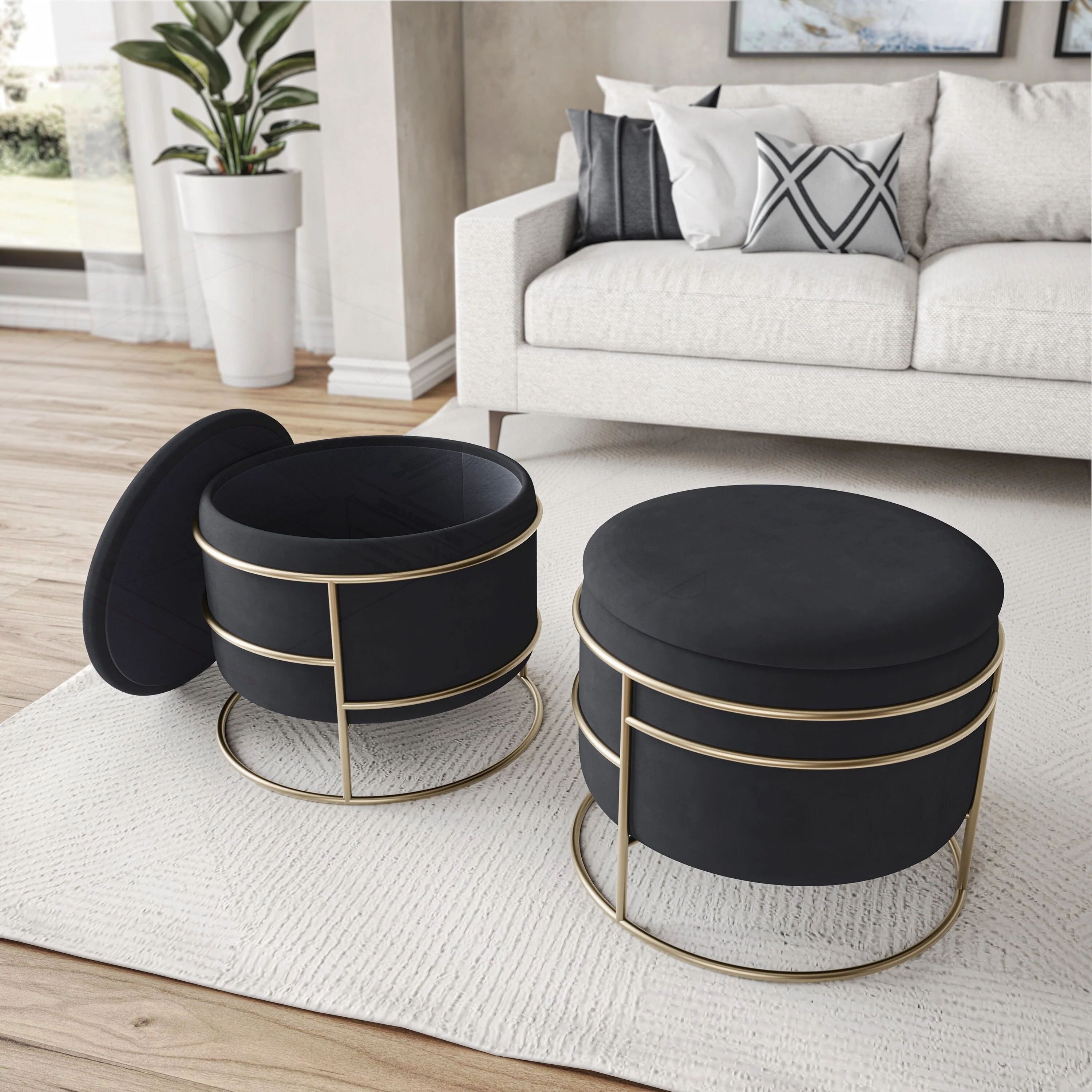Charming Round Ottoman with Hidden Compartment and Stylish Frame for Versatile Use
