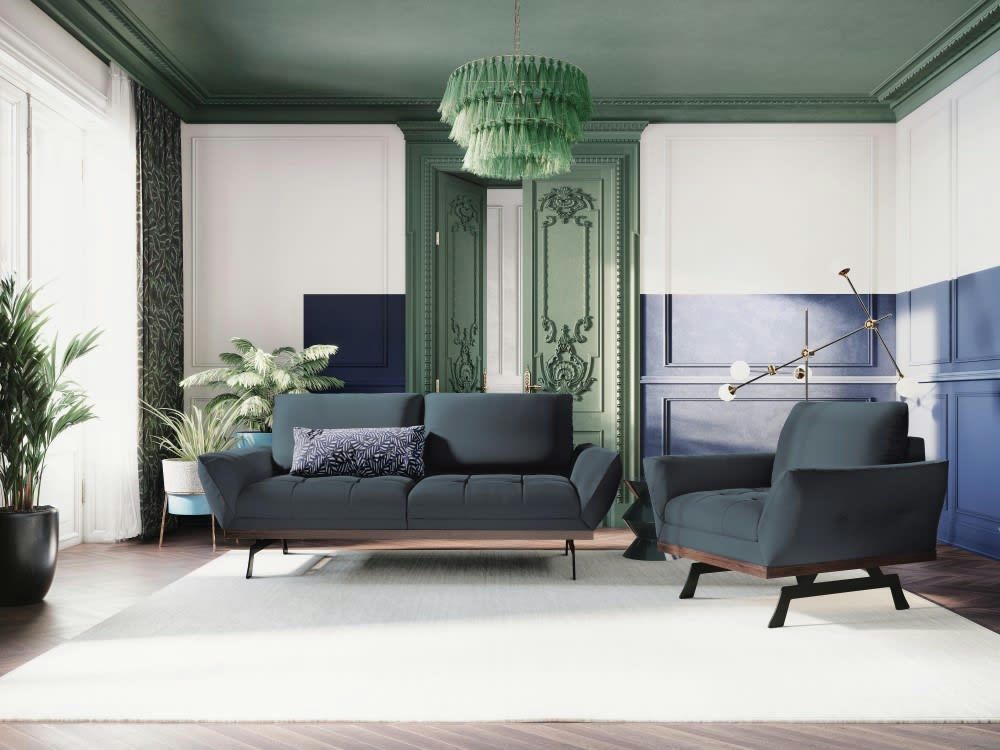 OLIVIER - Fauteuil 1 place en tissu structuré bleu