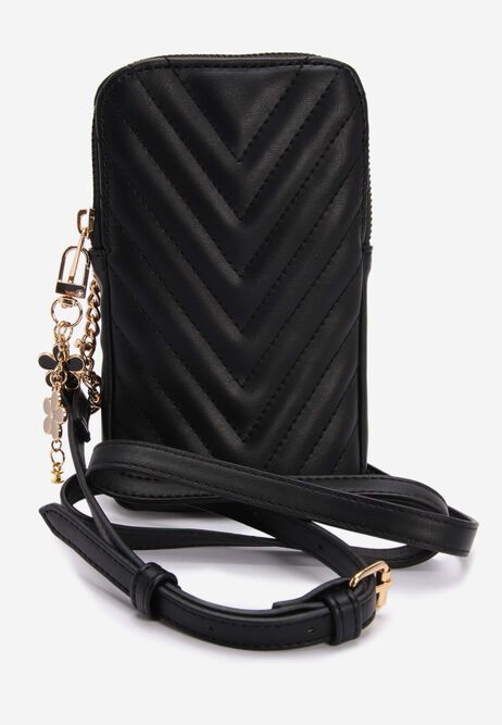 Womens Black Quilted Charm Phone Holder