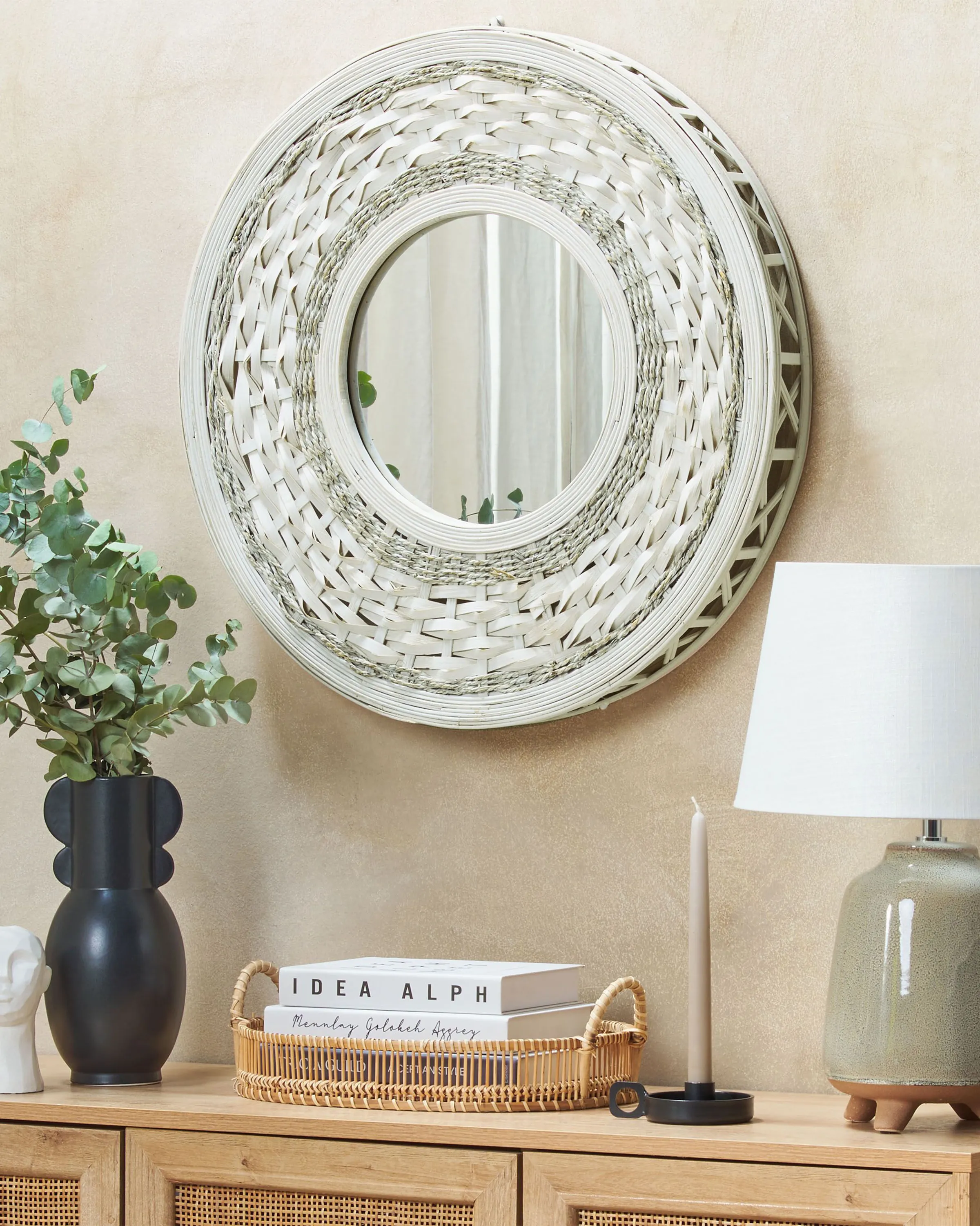 Wall Mirror SOLEDAD 61 cm 61 cm Bamboo White