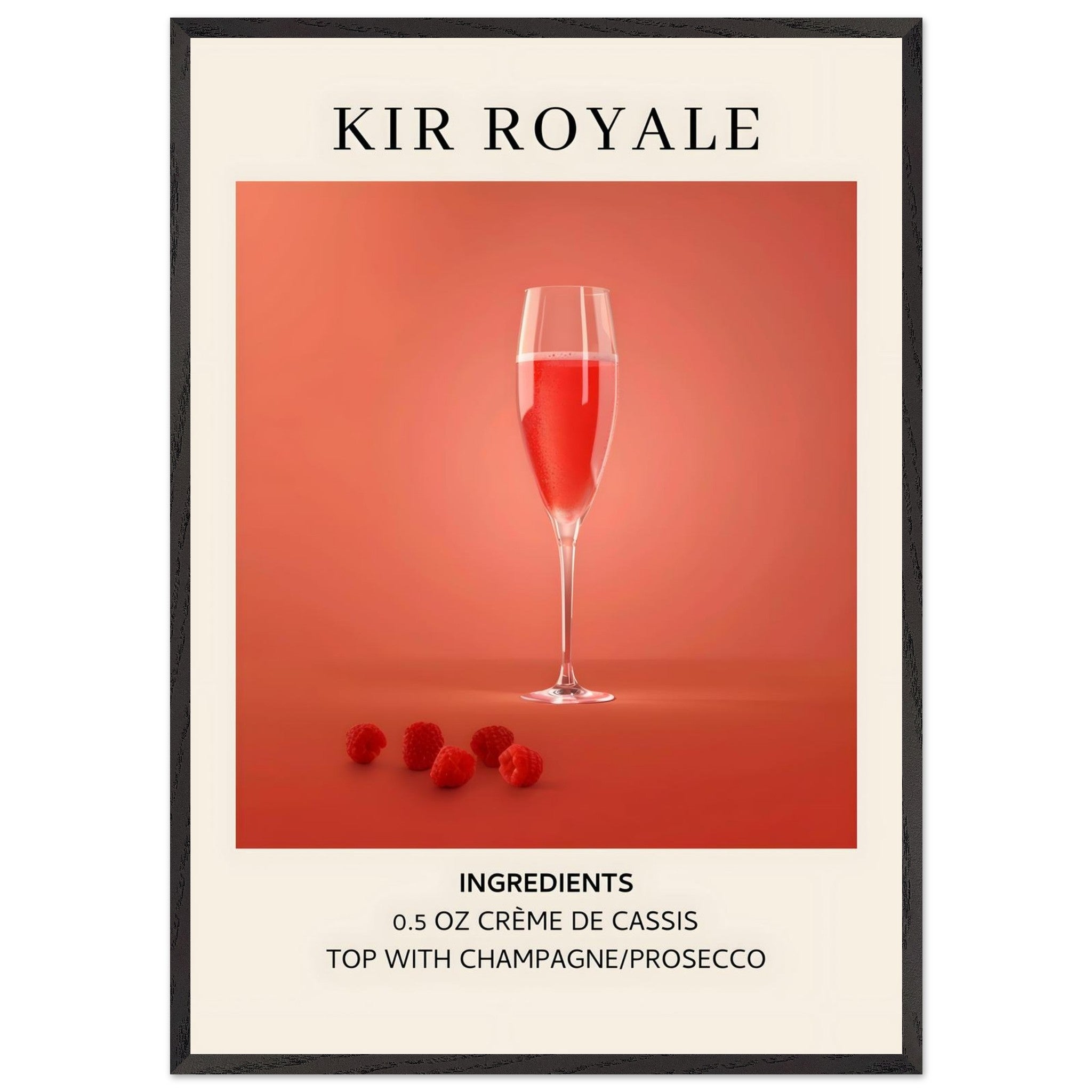 Artfulprints Poster met Lijst Kir Royale cocktail - Ingrediënten  - 70x100 cm - Rood