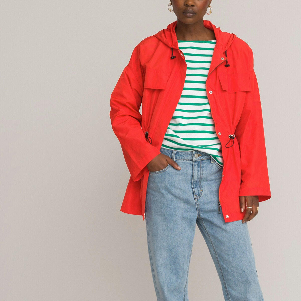 Parka light à capuche, taille coulissante