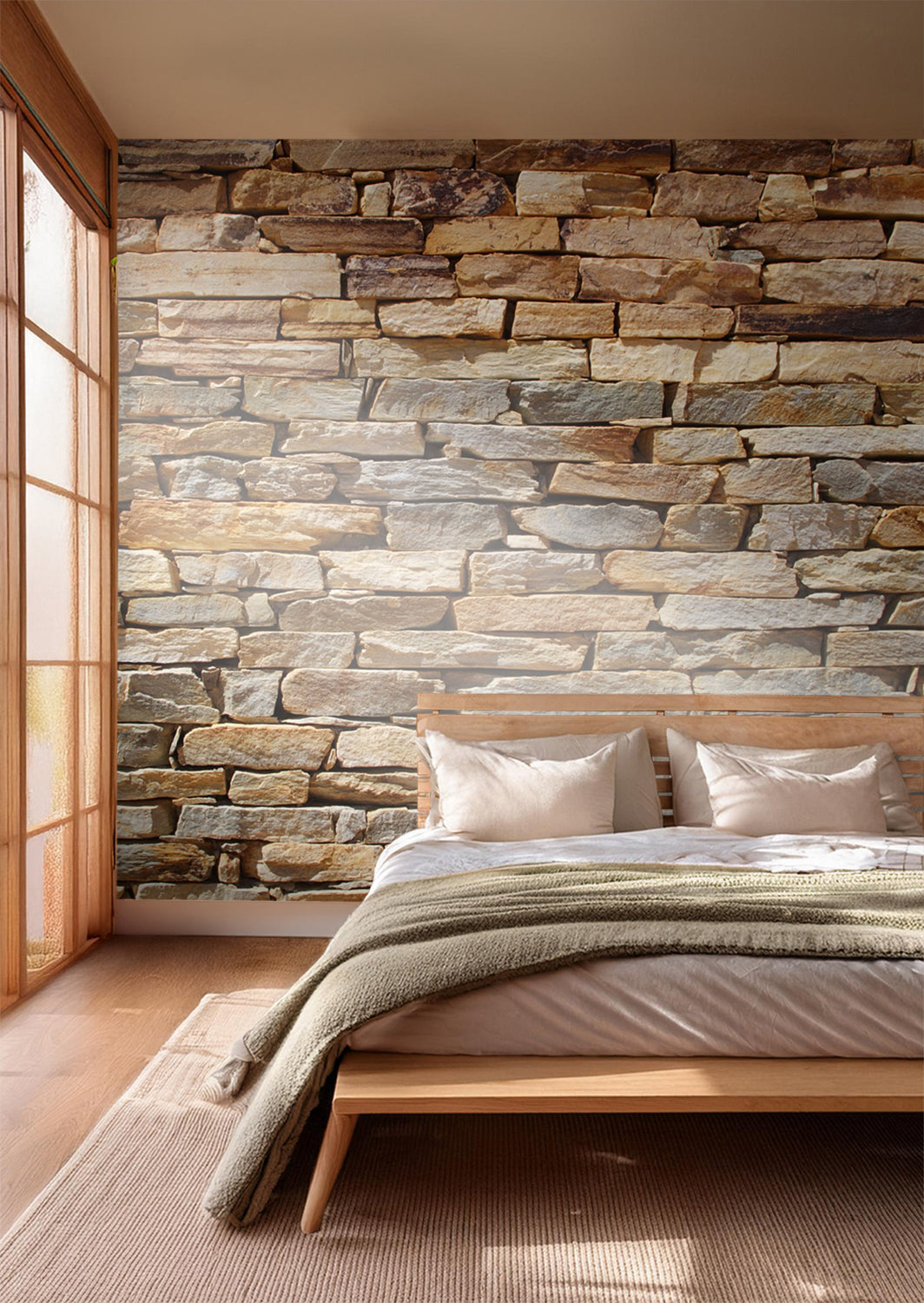 Sanders & Sanders fotobehang stenen muur beige en warm oranje - 375 x 270 cm - 600446
