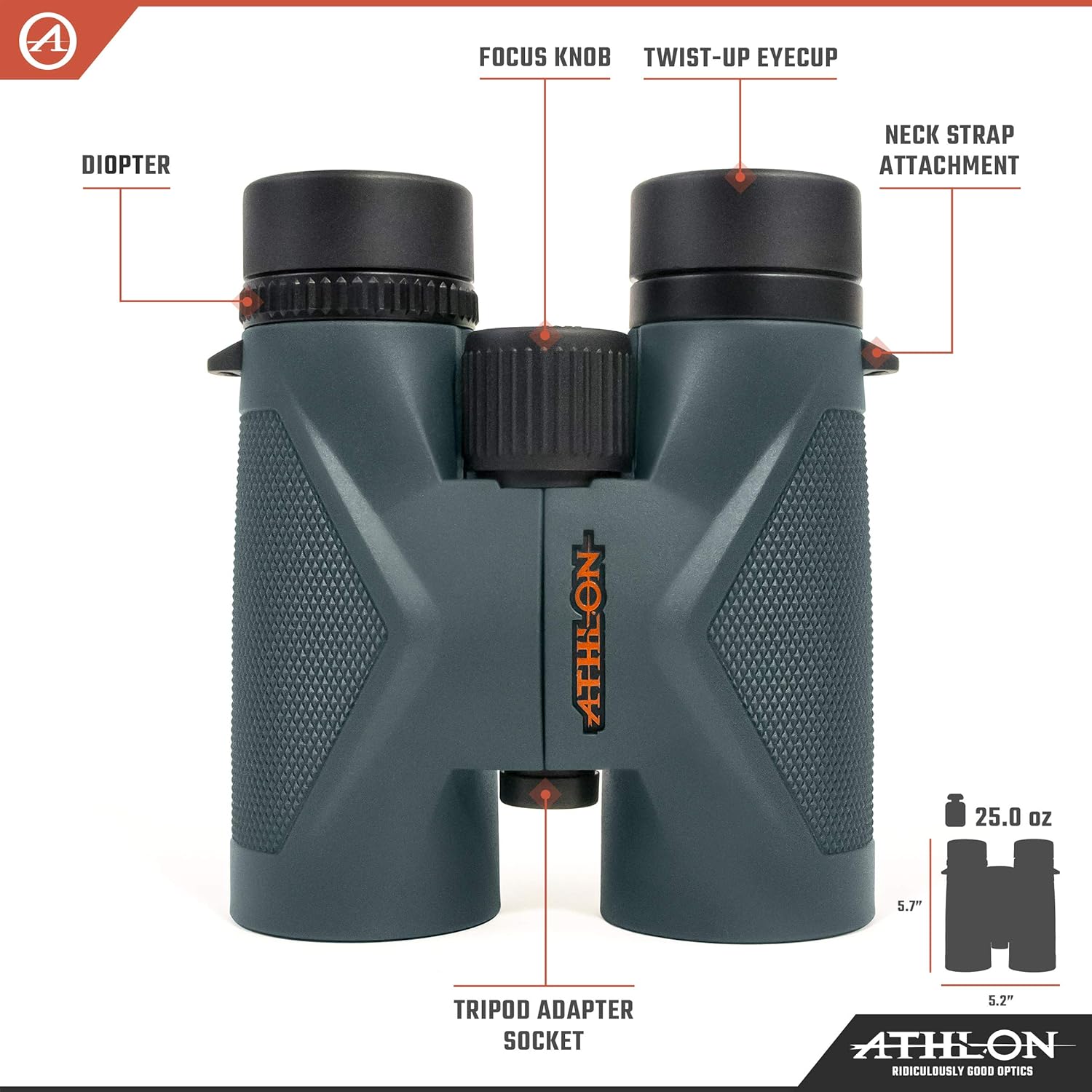 Athlon Optics 8x42 Midas UHD Gray Binoculars with ED Glass for Adults and Kids  High-Powered Binoculars for Hunting  Birdwatching  and More