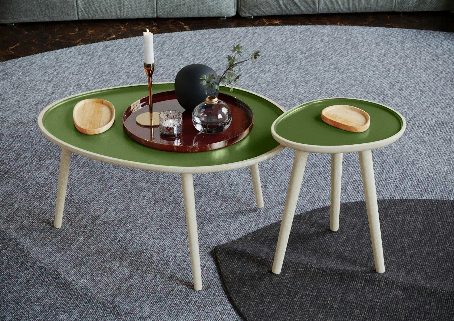 MARSALA - Table basse en bois et peinture céramique vert kaki